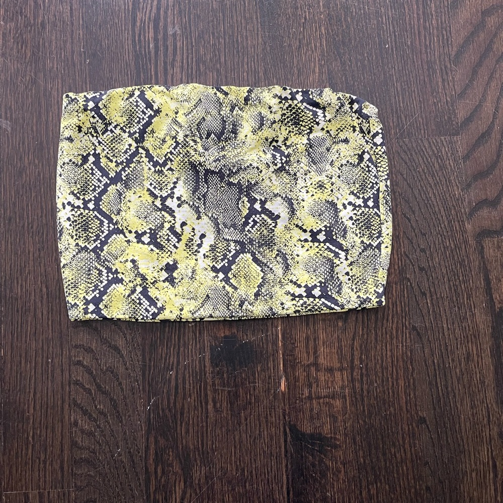 Neon yellow snakeskin tube top